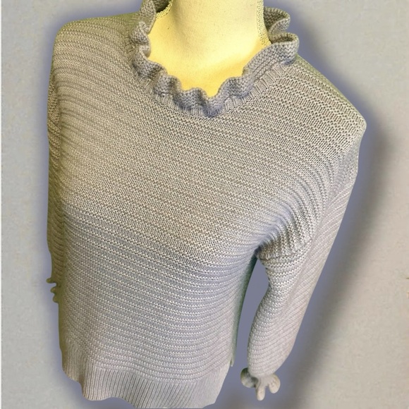 Madewell ‘Ruffle Neck Pullover Sweater’ in Cotton Merino Wool in Dusk Periwinkle - Picture 15 of 16